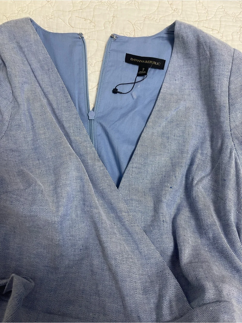 Banana Republic Light Blue Linen Blend Wrap Romper